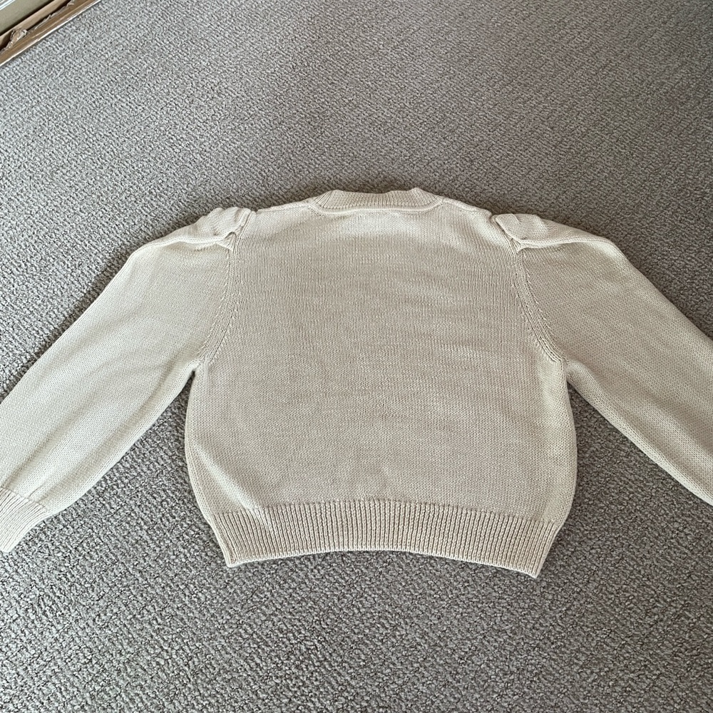 Loeffler Randall Knit For Good Puff Sleeve Highland Wool Beige Sweater size M - Picture 8 of 10